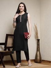 Women's Embroiderd Cotton Blend Straight Kurta Pant Set-KPCANIS